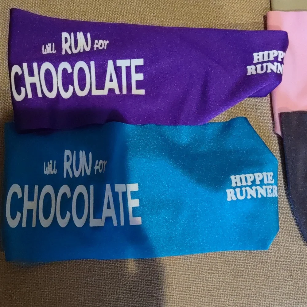 Colorful Running Headbands Set, I Run To Eat, Chocolate, Marathon